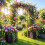 Garden Arbor with Gate, Planter Boxes & Trellis - Black Metal 6