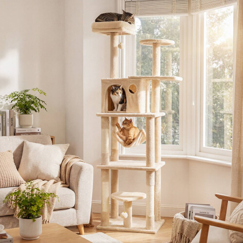 168 cm Multi-Level Cat Tower with Hammock and Condo 2