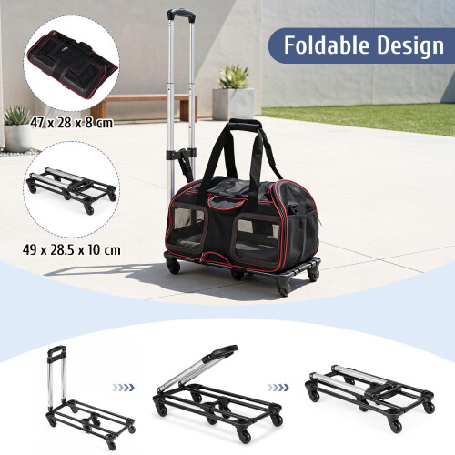 Rolling Pet Carrier with Wheels & Telescopic Handle, Red 2