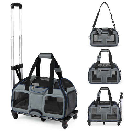 Rolling Pet Carrier with Wheels, Telescopic Handle, Mesh Windows 2