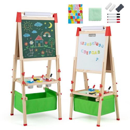 Adjustable Kids Art Easel with Magnetic Chalkboard & Whiteboard 1