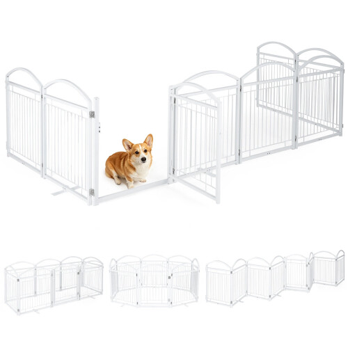 Foldable 8-Panel Metal Dog Gate with Door, 480x81 cm 1