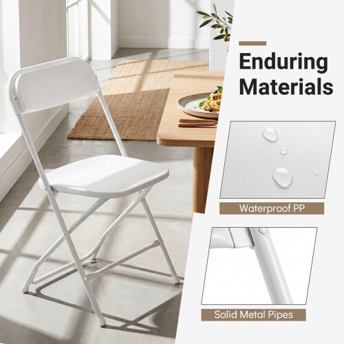 4 Pack White Folding Chairs with Heavy Duty Metal Frame 2