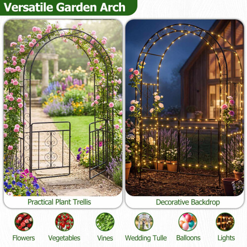 Metal Garden Arch with Lockable Doors and Arched Top 2
