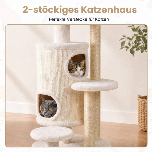 150 cm White Cat Tree with 6 Levels and 2 Caves 1