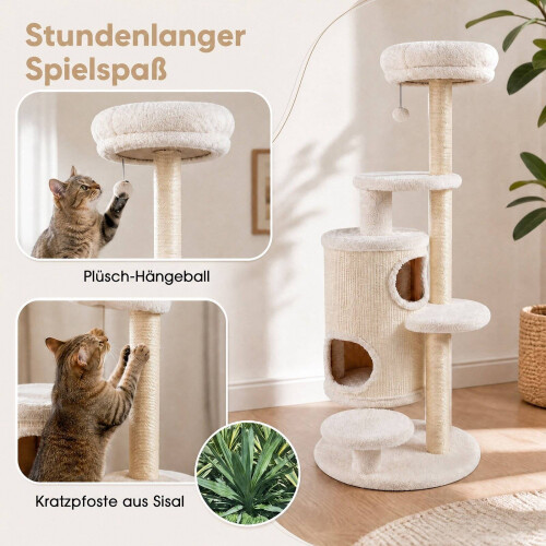 150 cm White Cat Tree with 6 Levels and 2 Caves 2