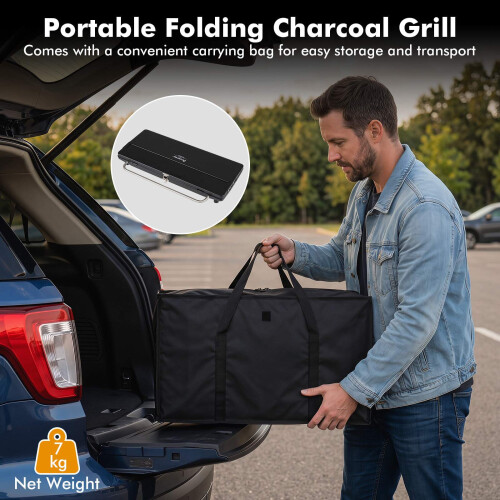 Portable Charcoal Grill, Detachable Legs, Adjustable Grate 1