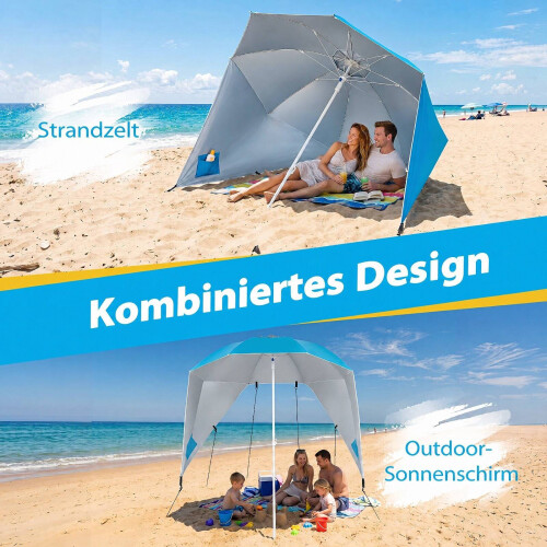 Beach Shelter Umbrella UPF 50+ with Side Panels, Turquoise 1