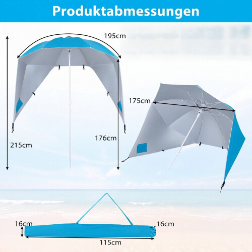 Beach Shelter Umbrella UPF 50+ with Side Panels, Turquoise 2