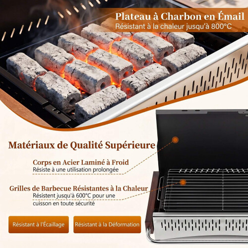 Folding Charcoal Grill, Adjustable Heights, 4-Sided Ventilation 1