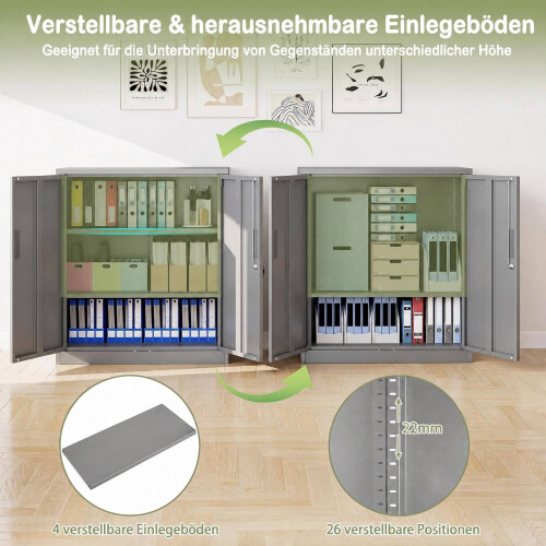 Lockable Metal Filing Cabinet, Grey, 2 Adjustable Shelves 1