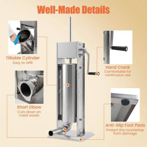 Manual Sausage Stuffer, 15 lbs Capacity, 4 Tubes, 2 Speeds 1