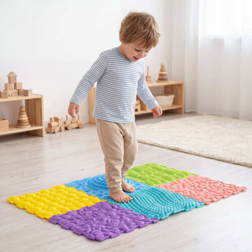 Interlocking Sensory Mats, 6 PCS, Multi-Colored TPE, 12"x12" 1