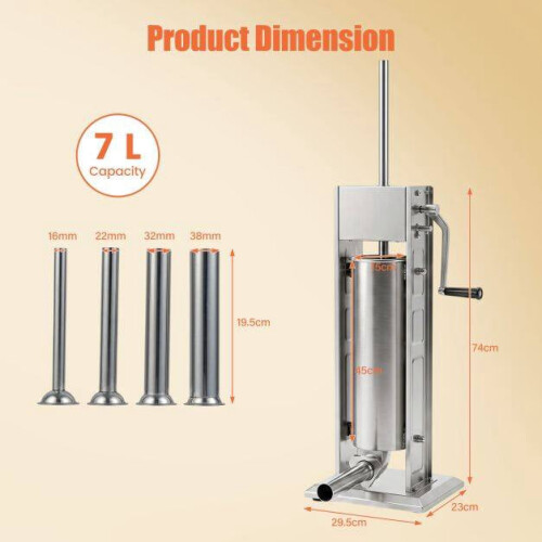 Manual Sausage Stuffer, 15 lbs Capacity, 4 Tubes, 2 Speeds 2
