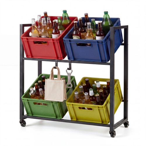 2-Tier Rolling Drink Crate Rack with Wheels, Black 1