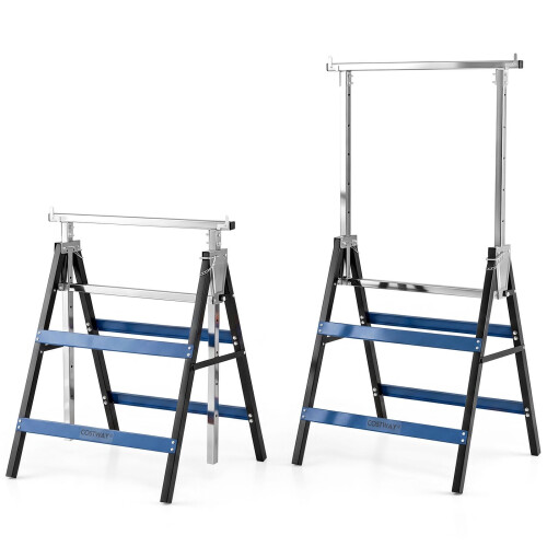 Adjustable Metal Folding Saw Horses, 2 Pack, Blue 1