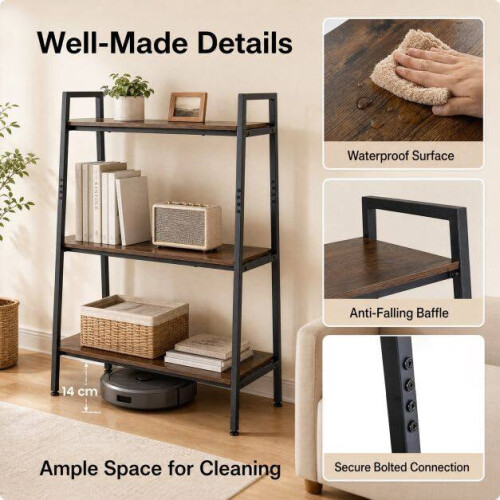 3-Tier Ladder & Corner Shelf Set, Metal Frame, Rustic Brown 1