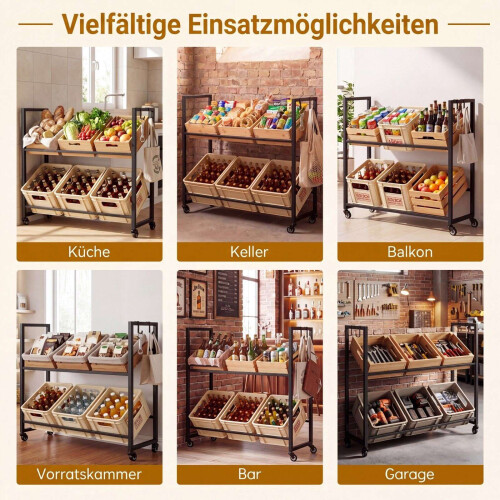 2-Tier Metal Drink Crate Rack with Wheels - Black 2