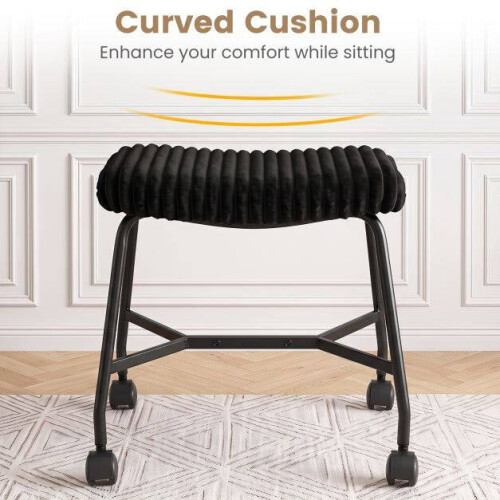 Set of 2 Black Padded Rolling Stools with Casters 2
