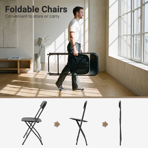 4 Pack Black Folding Chairs with Heavy Duty Metal Frame 2