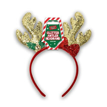 Gold Glitter Reindeer Antlers with Bow Christmas Headband