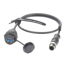 Cabo de Conexão USB 3.0 Industrial IP67, USB A Fêmea para M12 5 Pinos, Código B, Embutido, Compatível com IFM EC2099 B
