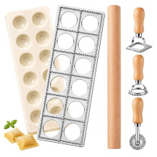 5 Pcs Ravioli Mold Set 2 Inch Square Ravioli Maker Cutter Kit with 12-Hole Raviolis Press 3 Pasta Cutter Stamps