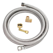 Kit de Tuyau D'Alimentation en Eau pour Lave-Vaisselle de 1,8 M (6 Pi), Tuyau en Acier Inoxydable Tressé 304, Coude à 90 et Adaptateur GHT, pour