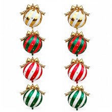 8 Pcs Christmas Bow Balloons Red Green Gold White Stripe Foil Balloons for Holiday Birthday Party Decorations