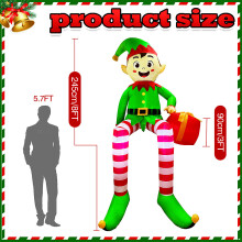(2.5M, UK) Christmas Inflatable Climbing Window Santa Claus/Sitting Elf Model with LED Lights, For Xmas Party Indoor Gift