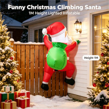 1M Funny Climbing Inflatable Santa Claus Back View With Gift Bag LED Light Up Christmas Blow Up Decoration Outdoor Wall
