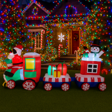 7.8FT Outdoor Holiday Decoration Santa Claus Train Inflatable Christmas Decor Xmas Yard Party Ornaments Lights Home