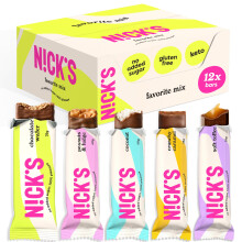 N!CK'S Chocolate bar Favourite Mix Variety Box, Keto Snack Bars No Added Sugar Gluten Free Candy Bars Low carb Sweets (12 x Chocolates)
