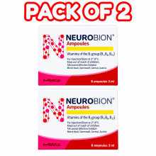 (PACK OF 2) Neurobion B-Complex Ampoules 6 × 3ml | Vitamin B1 B6 B12 Injection | B-Complex Vitamins | Nerve Health Support | Vitamin Supplement