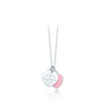 Women Double Heart Pink Enamel Pendant Necklace, Silver Plated Dainty Chain, Engraved Heart Tag Jewellery Gift for Her