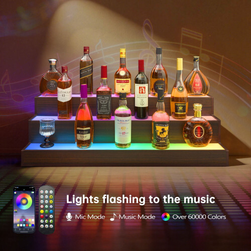 HOMAIRE LED Liquor Bottle Display Shelf Walnut 1