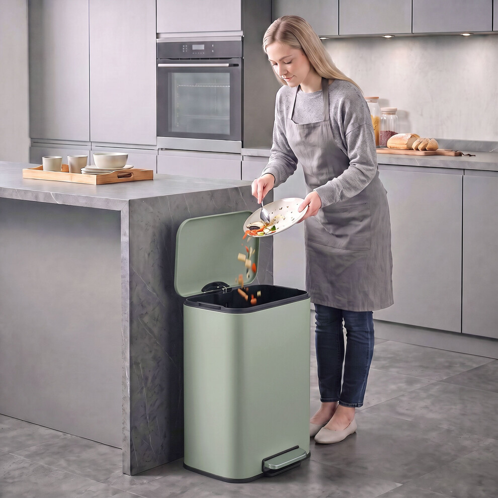 Homcom Unisex Light Green Kitchen Bin, Pedal Bin With Removable Bucket, 50L - Image 5