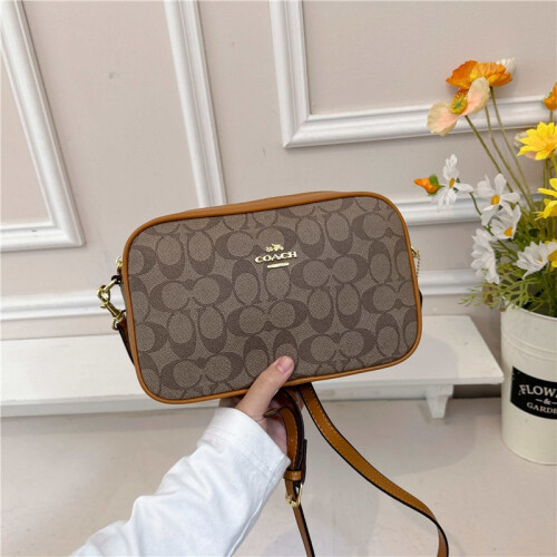 (Dark brown) Retro presbyopia camera bag horizontal printed small square bag