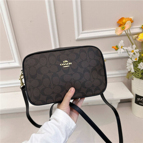 (Black brown) Retro presbyopia camera bag horizontal printed small square bag
