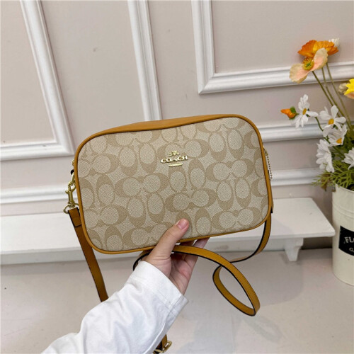 (Brown) Retro presbyopia camera bag horizontal printed small square bag