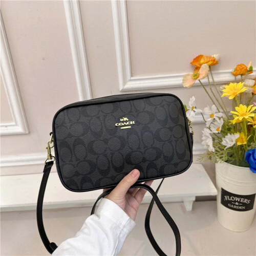 (Black) Retro presbyopia camera bag horizontal printed small square bag