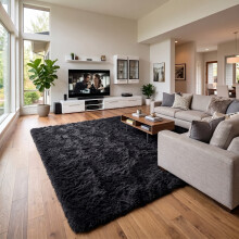 (Black, 60cm x 220cm (2ft x 7ft 3")) Large Shaggy Rug Thick Pile Door Mat Runner Carpet