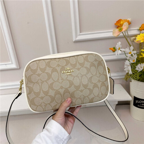 (White brown) Retro presbyopia camera bag horizontal printed small square bag