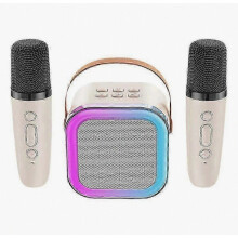 Meaisín Karaoke Bluetooth le 2 Mhicreafón Gan Sreang, Soilse LED, agus Dearadh Iniompartha do Chóisirí Baile, Bán