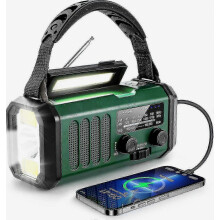 10000 mAh:n aurinkokennolla ja kampikammiolla toimiva hätäradio, jossa NOAA/AM/FM, USB Type-C -lataus, polymeeriakku, taskulamppu ja LE