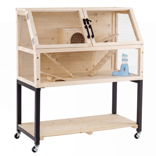 Jaula de madera de dos niveles para hámster con ventanas de acrílico. 2
