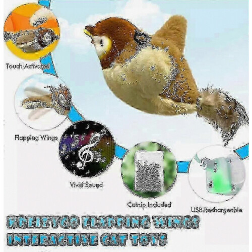 Electronic Interactive Bird Cat Toy Hanging Pet Flapping Sparrow -NEW 2