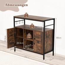 Mueble buffet con 2 puertas, compartimentos abiertos, estantes ajustables y aparador con 3 ganchos