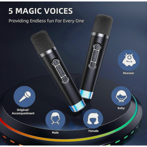 Μηχανή Καραόκε Bluetooth με 2 ασύρματα μικρόφωνα, φώτα LED και φορητό σχεδιασμ 2