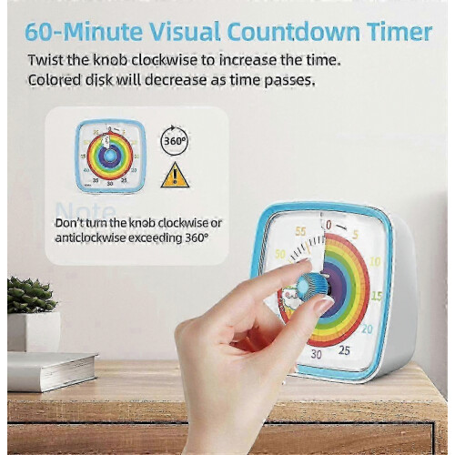 60-Minuten-Visualtimer mit Nachtlicht, Countdown-Timer und Pomodoro-Timer mit Regenbogenmuster für Kinder 1